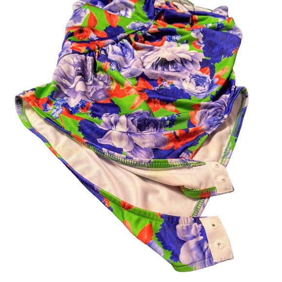 ZARA Bodysuit NWT Small Blue Green Red Floral Asymmetrical Bloggers Fav Summer - Picture 5 of 9